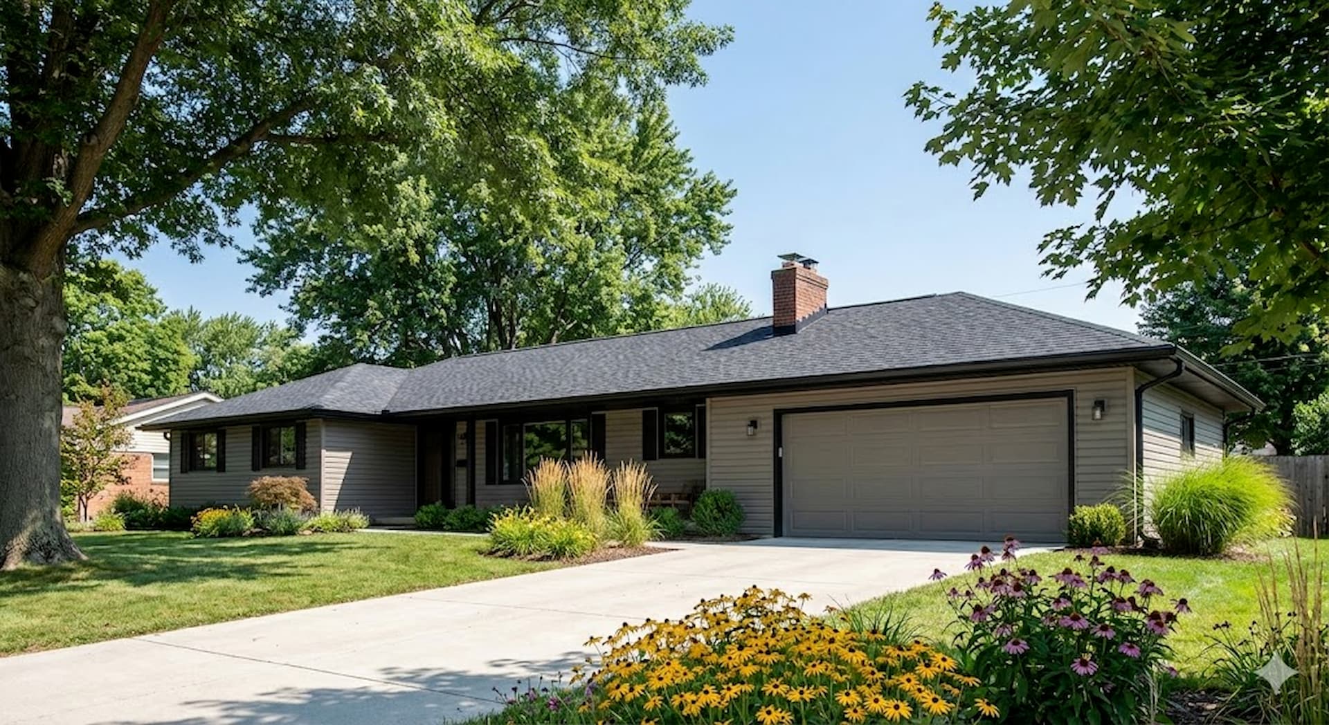 Completed roof replacement on ranch home by DiYanni Roofing